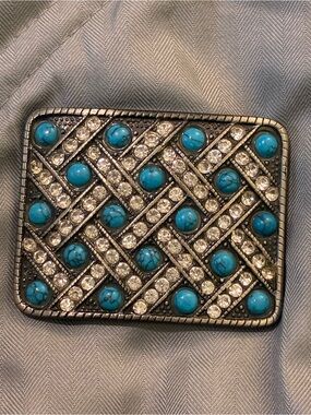 Belt Buckle Imitation Turquoise & Crystal Decorative Belt Buckle -